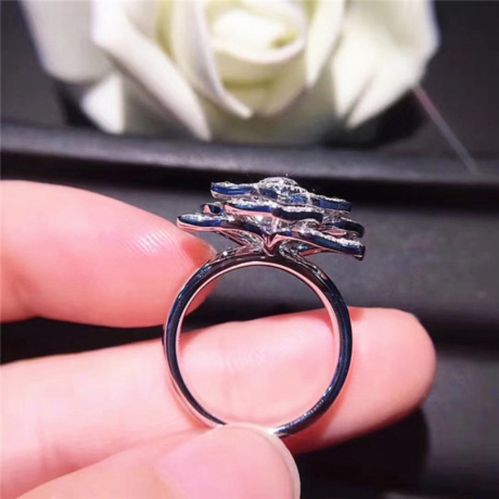 NEW 925 Sterling Silver Diamond Rose Heart Ring - Picture 4 of 5